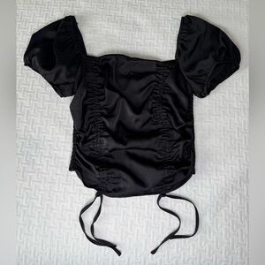 Forever 21 Black Puff Sleeve Ruched Blouse